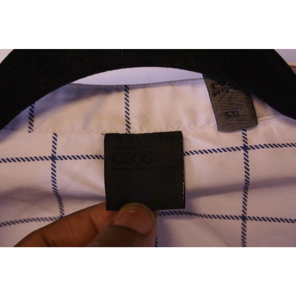 Asos Shirt Men's 2XL White Check Cotton Long Sleeve Button Up Grandad Collar - Picture 5 of 8